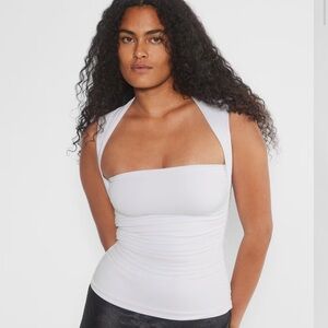 White Sleeveless Ruched Top